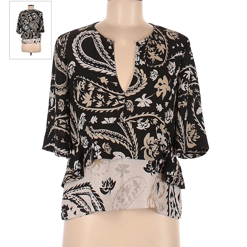BCBG black and white paisley top
